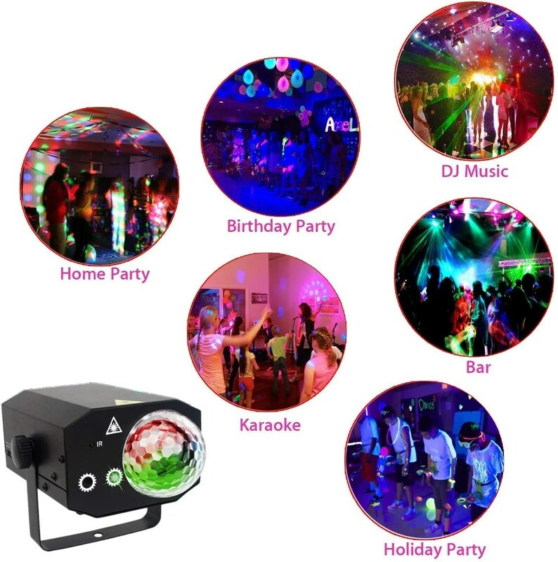 Mini boule magique laser à LED, boule de Chang magique, flash d'éclairage de scène, projecteurs rotatifs pour la maison, la boîte de nuit et la fête