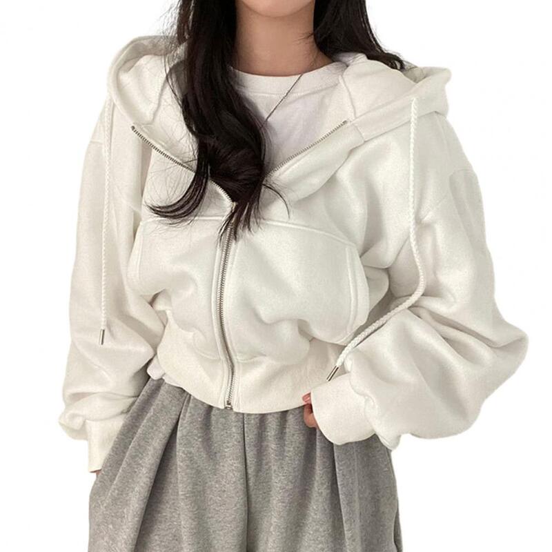 Women Coat Women's Hooded Drawstring Cardigan Jacket with Soft Elastic Cuff Solid Color Loose Warm Casual Coat for Ladies Ladies