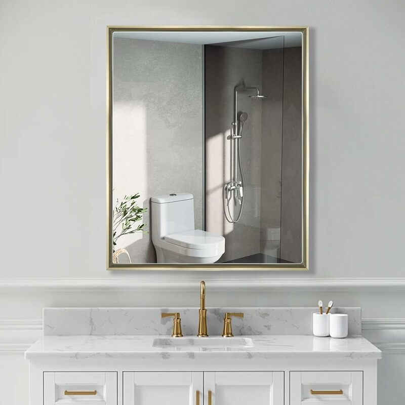 FOMAYKO 욕실 의학 캐비닛, 알루미늄 프레임 거울, 24 인치 x 30 인치 표면 마운트 욕실 세면대 거울, 단일 문짝 골드