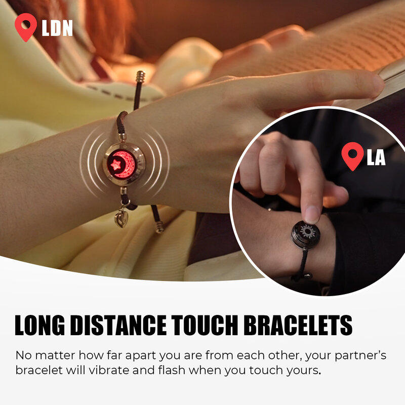 Totwoo-Bracelets tactiles lumineux et vibrants longue distance pour couples, cadeaux WNship, bracelet d'amour soleil et lune intelligents