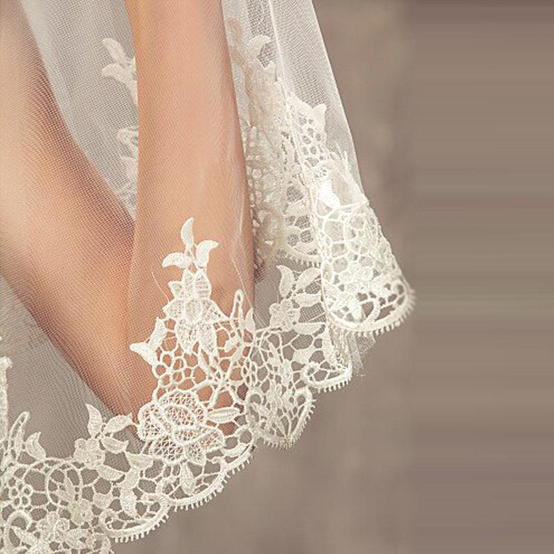Kerudung pernikahan renda tepi panjang mewah kerudung pengantin putih/gading kerudung dengan sisir Tulle satu lapis 3 meter aksesoris pengantin