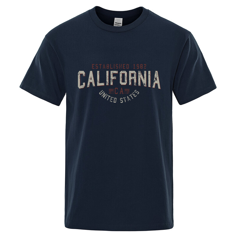 1982 년 캘리포니아 미국 티셔츠, 남성 오버사이즈 코튼 여름 티셔츠, 통기성 넉넉한 라운드넥 셔츠, 힙합 티셔츠
