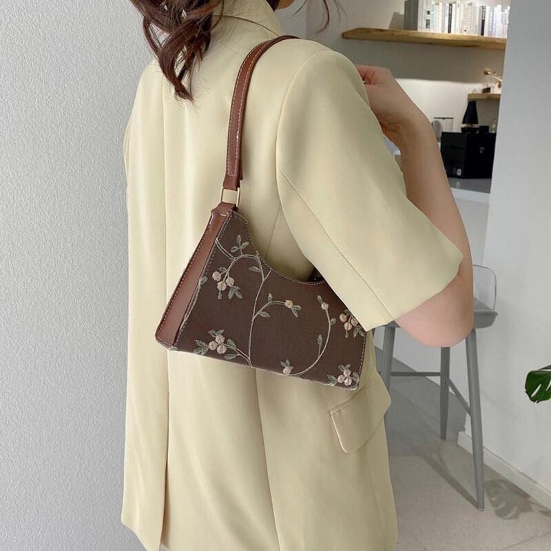 Casual Sweet Flower Small Handbag PU Leather Embroidery Women Underarm Bag Korean Handbag Mini Messenger Bags Shoulder Bags