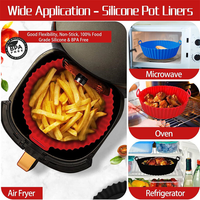 Round Silicone Airfryer Basket Tray 20/24CM Nonstick Reusable Air Fryer Pot Liners Oven Microwave Cake Pan Kitchen Accessories