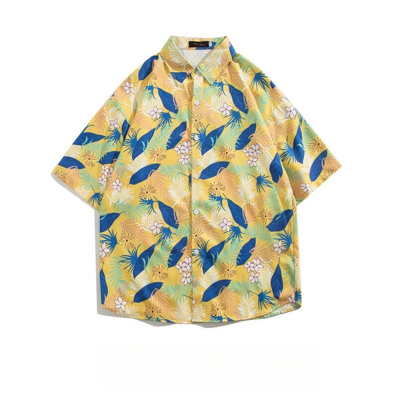 Summer Men's Short Sleeve Retro Printed Shirt Fashion Versatile Loose Hawaiian Beach Vacation Shirt Coat