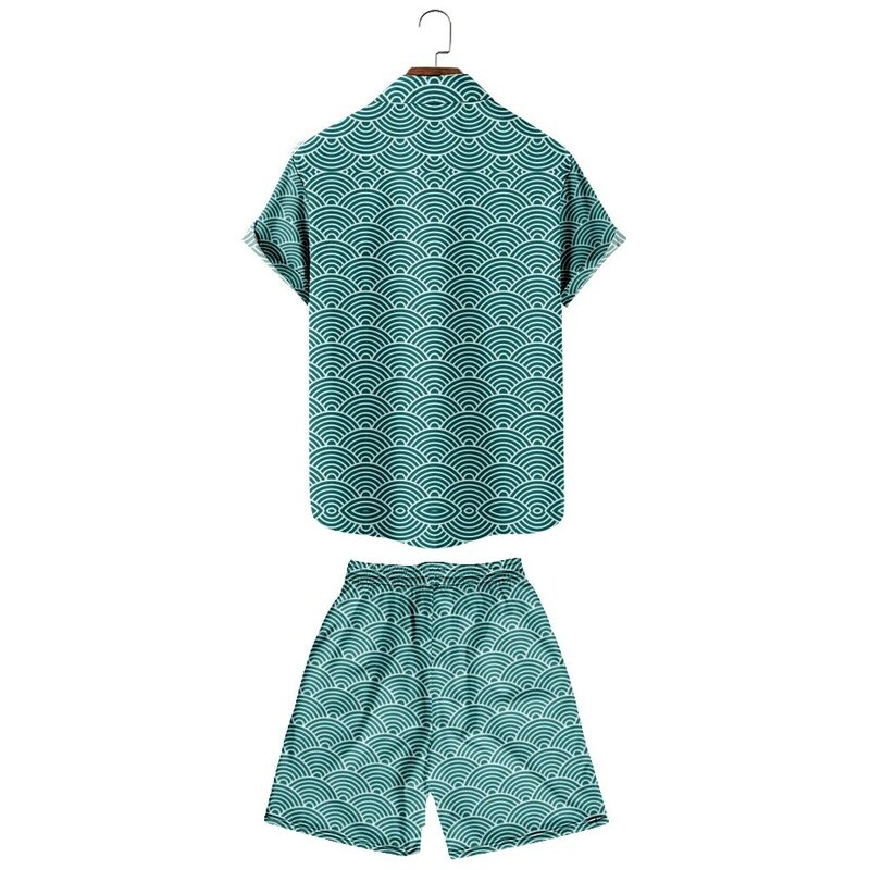 2022 herren-set gedruckt genäht Revers kurzarm casual shirt strand shorts sommer straße tragen Hawaii meer welle männer