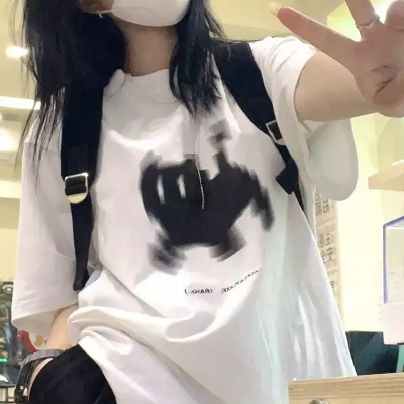 Camisetas femininas estéticas de manga curta, tops básicos de streetwear, camisetas góticas Harajuku com gola O, roupas de verão, Y2K