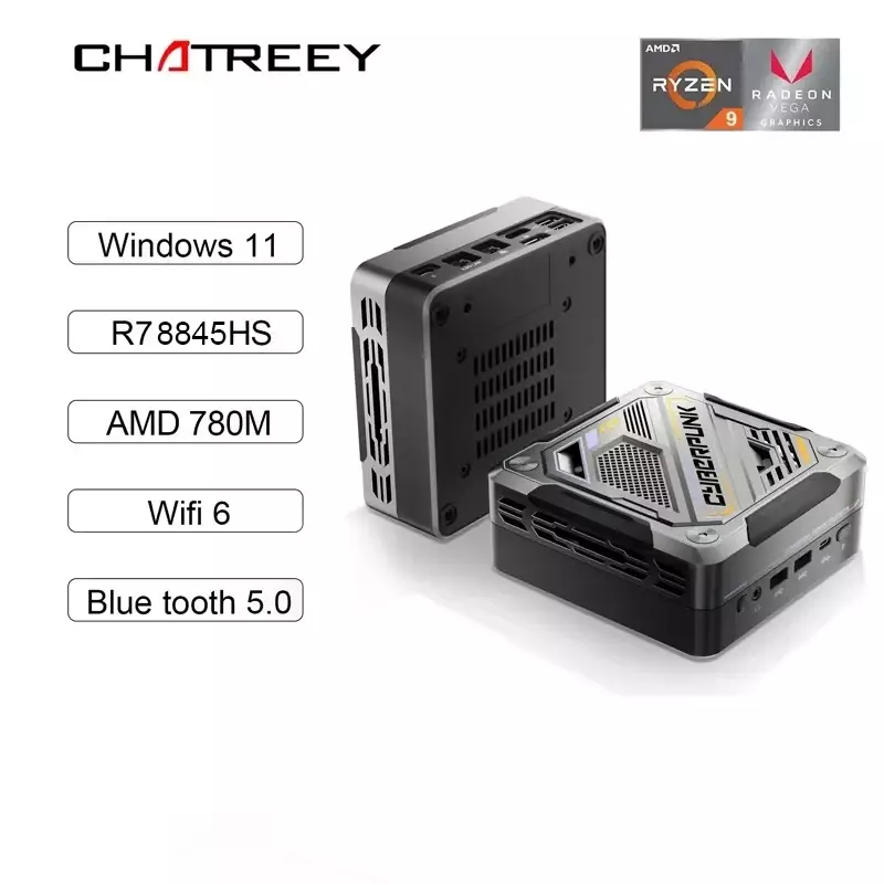 Chatreey-ゲーミングデスクトップコンピューター,カラーライト付きゲーミングコンピューター,an3 mini PC,r7 7840hs 8845hs,780m,wifi,6,Bluetooth 5.0