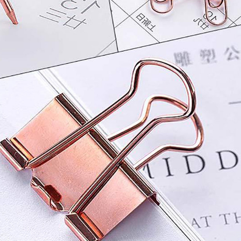 500Pcs Binder Clips Paper Clips Push Safety Clips Set Rose Stationery Set with Box for Office School Home