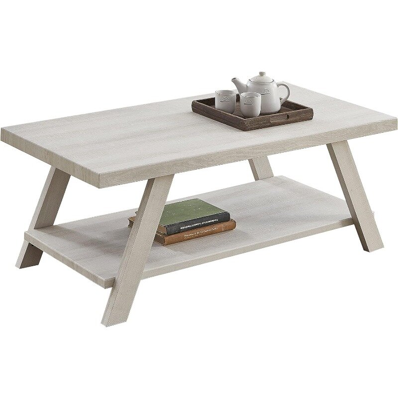 Athens Contemporary Wood Shelf Coffee Table, Weathered Walnut