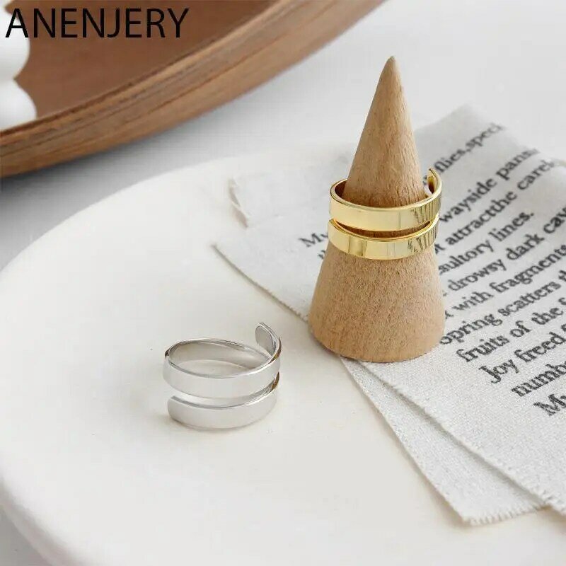 ANENJERY-Anillos abiertos geométricos para hombres y mujeres, joyería francesa para dedo, Color plateado, dorado y plateado