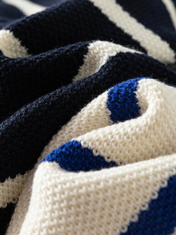 DUSHU – Cardigan tricoté à rayures pour femme, 7.9% laine, couleur contrastée, col en v, manches tombantes, court, hiver