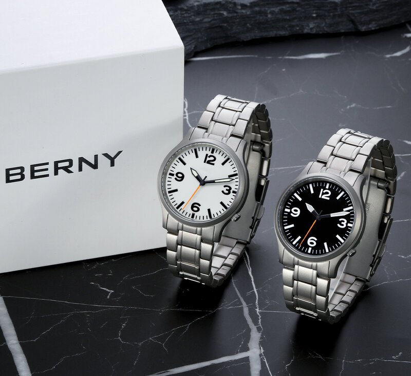 Berny Super Luminous Sapphire Relógio de pulso masculino, leve relógio de quartzo esportivo, titânio completo, fácil leitura, VH31, 5ATM