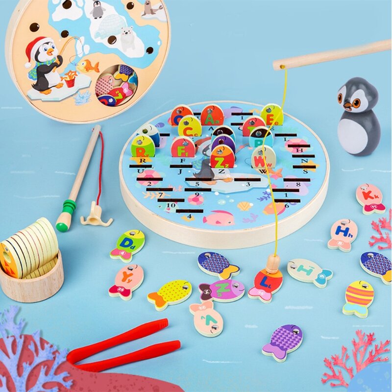 85WA Conjunto de Brinquedos de Pesca com Número do Alfabeto Pinguim para Crianças Brinquedos Educativos Acompanham e Participam