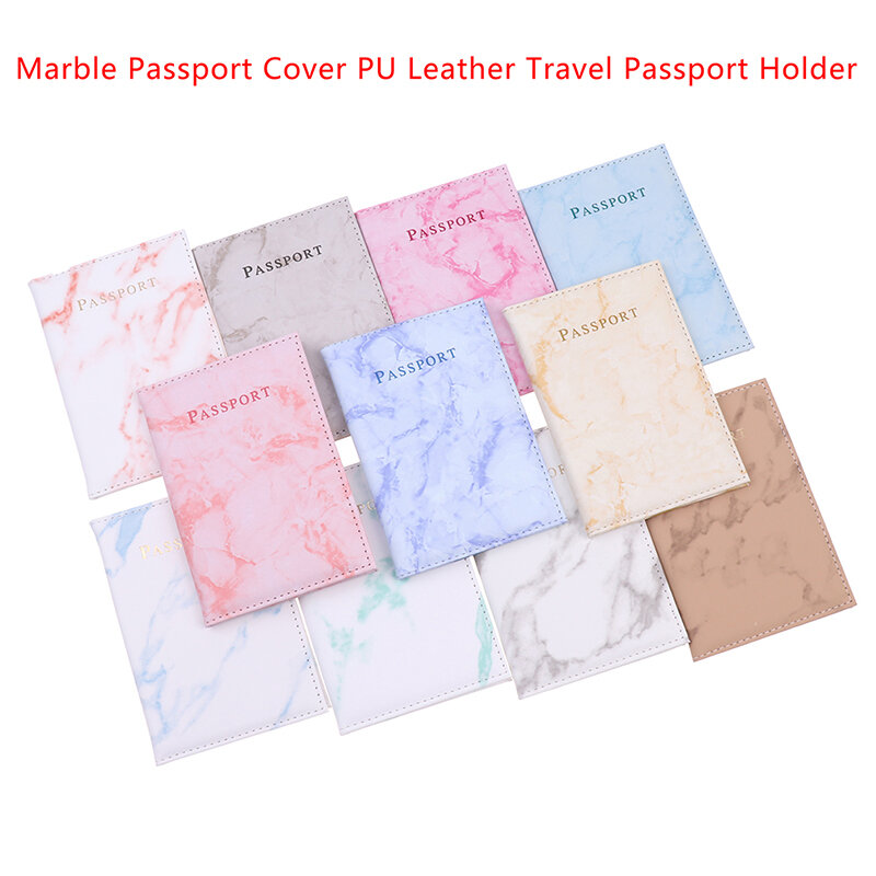 Marble Passport Cover PU Leather Travel Passport Holder Protector Case Organizer Ticket Document Business Credit ID Cards Wallet