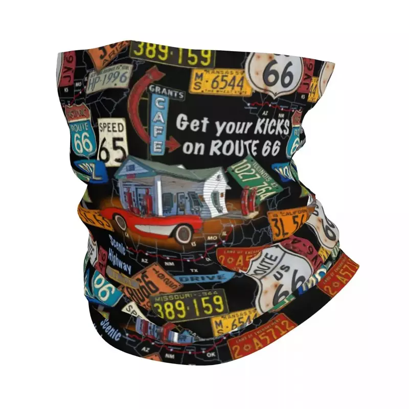 Vintage America Road Route 66 Neck Gaiter para Homens e Mulheres, Neck Wrap Scarf, Headband, Warmer para Ciclismo de Esqui