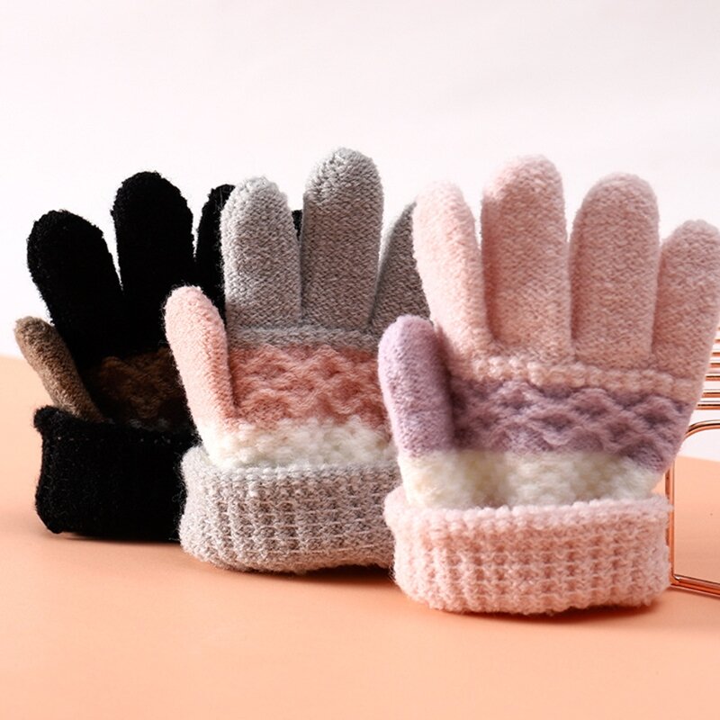 1 par guantes invierno para niños, manoplas tejidas a rayas para niños, resistentes frío, cálidas y con dedos completos