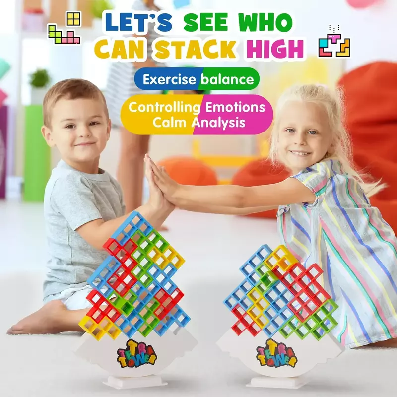 16/32/48PCS Tetra Tower Fun Balance Stacking Building Blocks Board Game Kids Adults Friends Team Dorm Family Night and Partie
