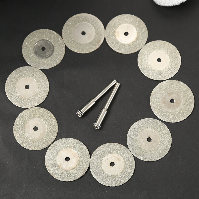 Discos de corte de diamante de 30mm + 2 brocas de corte de eje de árbol, accesorios Dremel, herramienta rotativa, corte abrasivo de Metal, 10 unids/set por juego