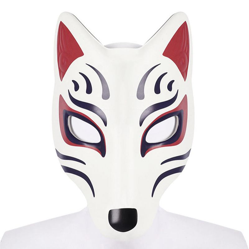 Máscara de zorro de cuero dibujada a mano, Cosplay clásico de Anime japonés, accesorios de fiesta, decoraciones de Halloween y Navidad