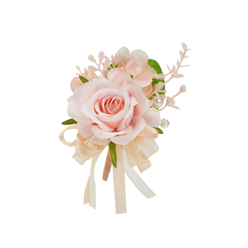 Ramillete de rosas de seda para boda, pulsera de dama de honor de alta calidad, flores, adorno de cabeza, accesorios de traje, Broche