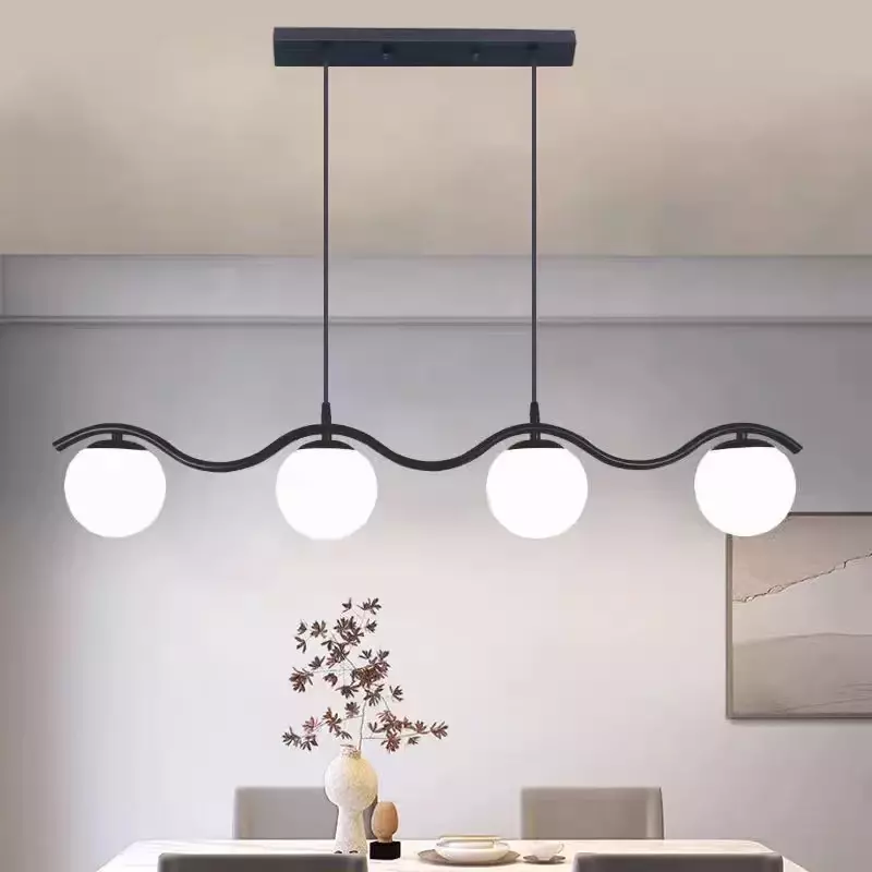 Nordic Long Dining Pendant Lights Glass Lampshade Gold Black for Living Room Center Table Kitchen Chandelier Home Decor Fixture