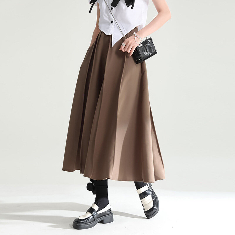 Woman Skirts 2023 Design Sense High Waist Crimp Skirt Summer A-line Simple Mid-length Pettiskirt Large Swing Skirt