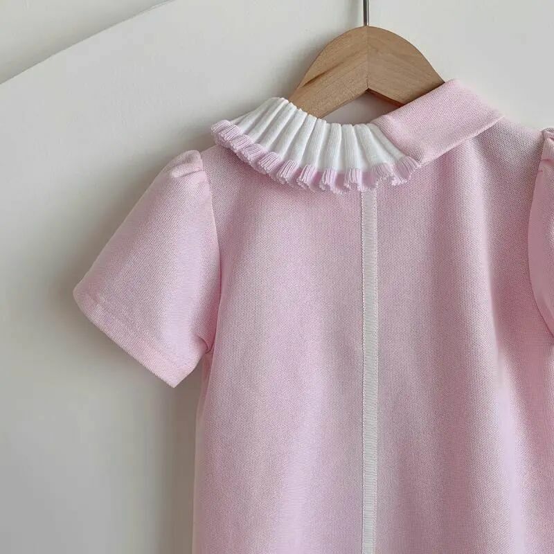 Meninas Baby Dress SummerClothing Novas Crianças Pink Polo Neck Princess Dress Versão Coreana Casual Rabbit Dress
