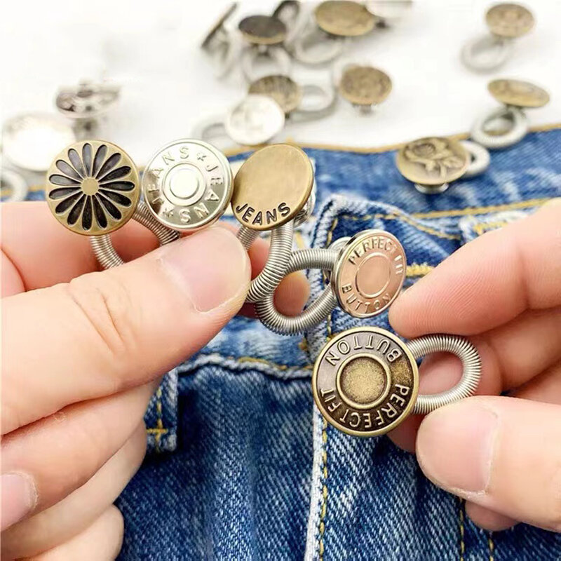 11Pcs Button Extender for Pants Jeans Free Sewing Adjustable Retractable Waist Extenders Magic Metal Buttons Waistband Expander