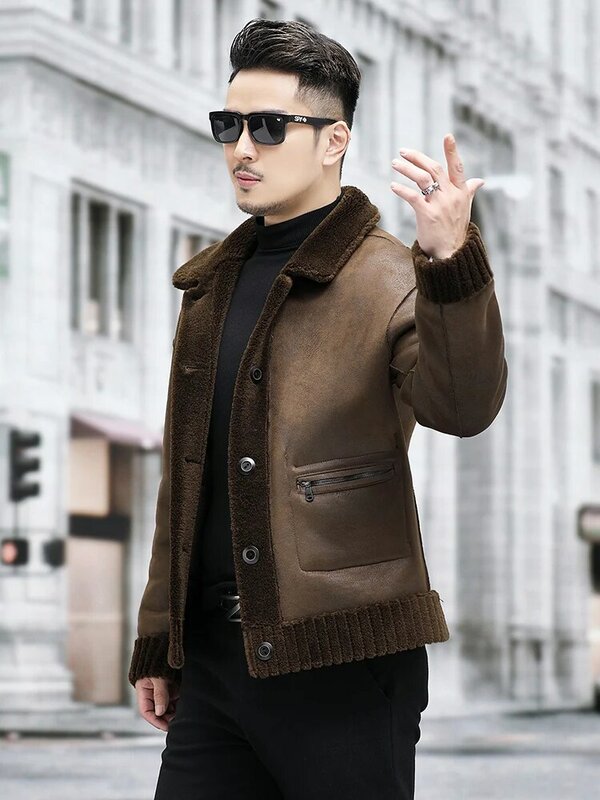Fashion Winter 2023 Men Double-sided Wear Jackets Men's Short Genuine Fur Coats Male Thick Warm Real Lamb Fur Overcoats P516