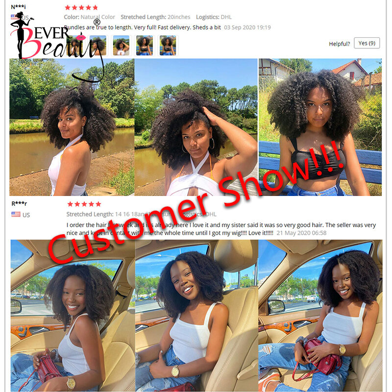 Sempre Beauty-Afro Kinky Curly Pacotes de cabelo humano, extensões de cabelo virgem, Pacotes em massa com fecho, 4B, 4C