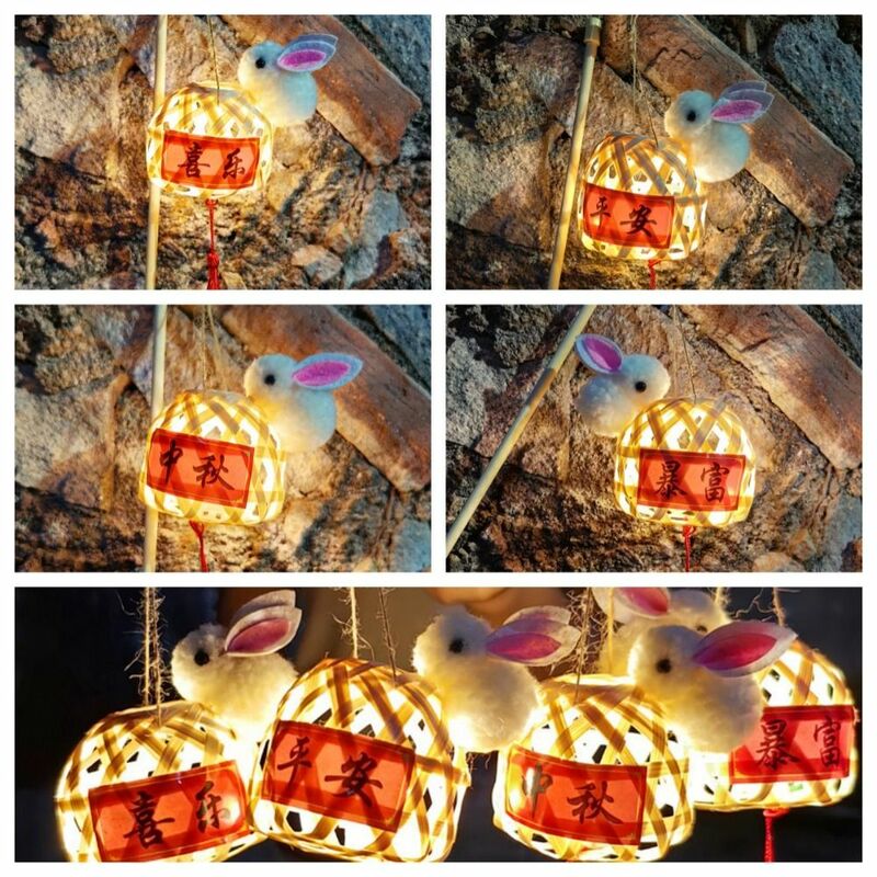 Lampu LED gaya Tiongkok bahan bambu, lampu LED kuno setengah musim gugur, lampu lampion buatan tangan, hadiah untuk anak-anak