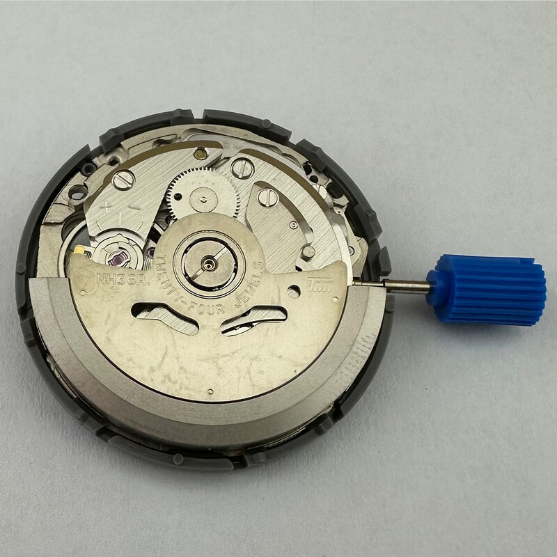 Movimiento mecánico NH36A, calendario negro de alta precisión, piezas de repuesto de corona de 3 puntos para movimientos automáticos de reloj