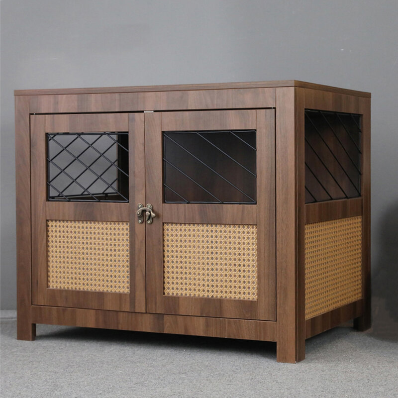 Factory Direct Hoopet Ventilation Wood Rattan Dog Cage House Furniture