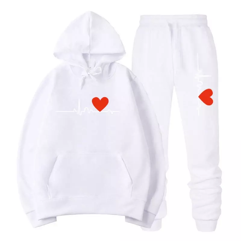Men's Heart Printing Hoodies Sportswear Sets Man 2 Piece Sweatshirt and Sweatpants Suits Design Hooded Tracksuit Male Clothes