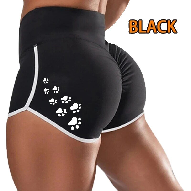 Pantalones de Yoga deportivos con estampado para mujer, pantalón corto informal de secado rápido con estampado de pata de gato, cintura alta, estilo playero, S-5XL