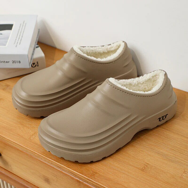 Slippers Men's Home Autumn Winter Plus Velvet Warm Water Proof Light Kitchen Shoes Wear-resistant Work Slipper Mans Soft Sole