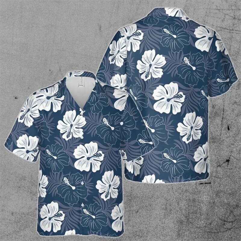 Camisa de flores havaianas estampada 3D masculina, camisas de praia, festa ao ar livre, masculino extragrandes manga curta, roupa de rua, roupa social, verão
