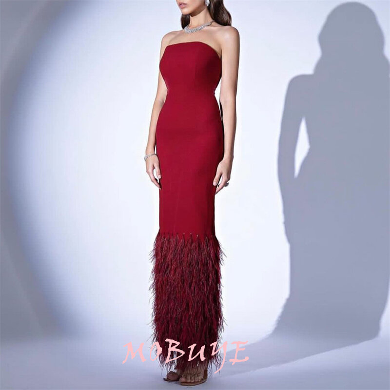 MOBUYE 2024 Popular Strapless Neck Prom Dress Ankle-Length With  Sleeveless Evening Fashion Elegant Party Dress For Women