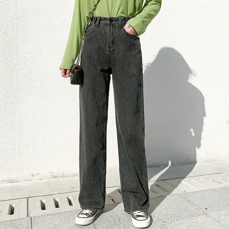 Feynzz-pantalones vaqueros de cintura alta para mujer, ropa de mezclilla de pierna ancha, Jeans azules, Pantalones rectos de moda Vintage, calidad