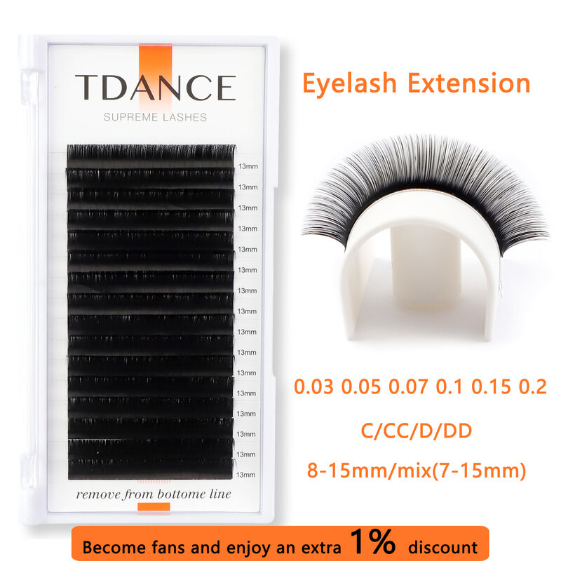 TDANCE Eyelash Extension 16Rows Korea PBT C/CC/D/DD Individual Supplies Professional Natural Faux Mink Russian Volume Eyelashes
