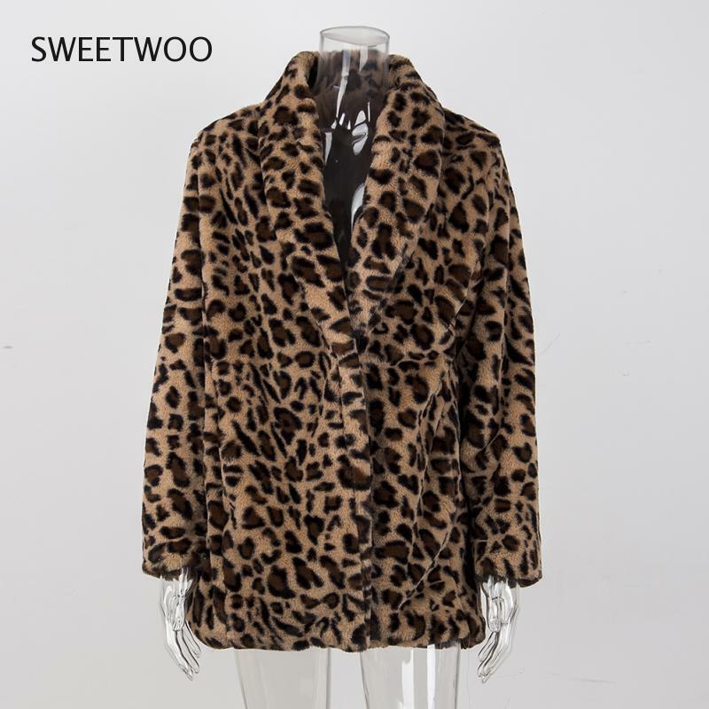 Mantel Leopard 2019 Mantel Bulu Imitasi Wanita Baru Jaket Mewah Hangat Musim Dingin Mewah Mode Bulu Buatan Pakaian Luar Wanita Kualitas Tinggi