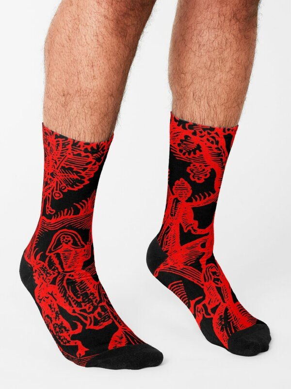 Menari dengan setan merah kaus kaki antiselip estetika sepak bola kartun wanita kaus kaki pria