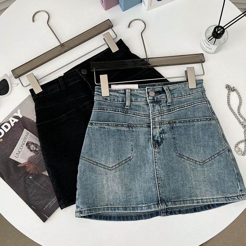 Jeans Skirts American style retro easy matching high waist slimming double pocket Denim Skort skirt hip for women Faldas Clothes