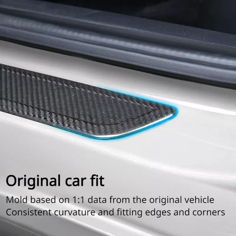 Vera fibra di carbonio a secco per Tesla Model 3 Y davanzale della porta pedale di benvenuto 3K 240G fatto a mano davanzale della porta striscia copertura del pedale accessori per auto