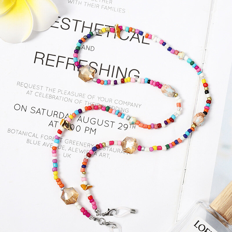 Bohemian Colorful Rice Beaded Sunglass Chain Crystal Acrylic Glasses Holder Cord Casual Women Face-Mask Strap Eyewear Jewelry