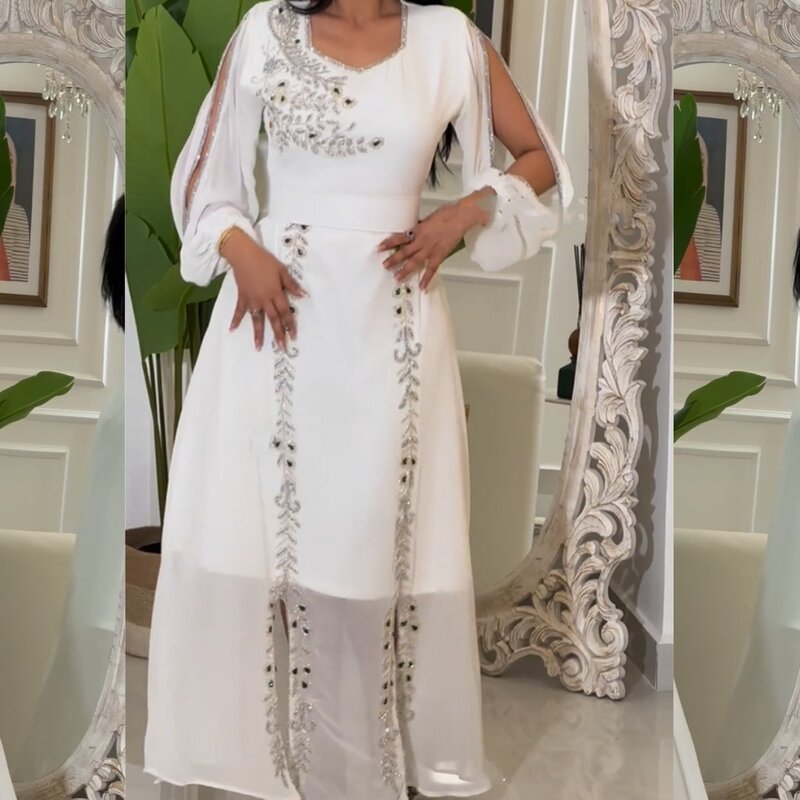 Robe de Bal en Satin avec Perles pour Femme, Tenue de Célébrité, Ligne A, Col Carré, sur Mesure, Midi, Arabie Saoudite