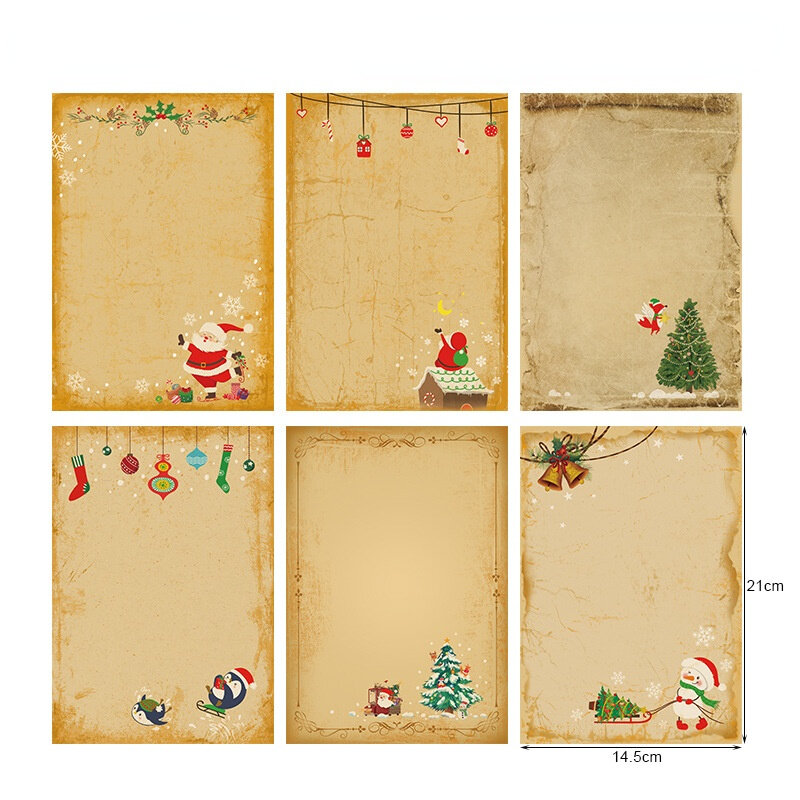 Retro Kraft Kerstpapier Enveloppen Set Mooie Letter Papier Cartoon Santa Claus Sneeuwpop Cadeau Voor Vrienden