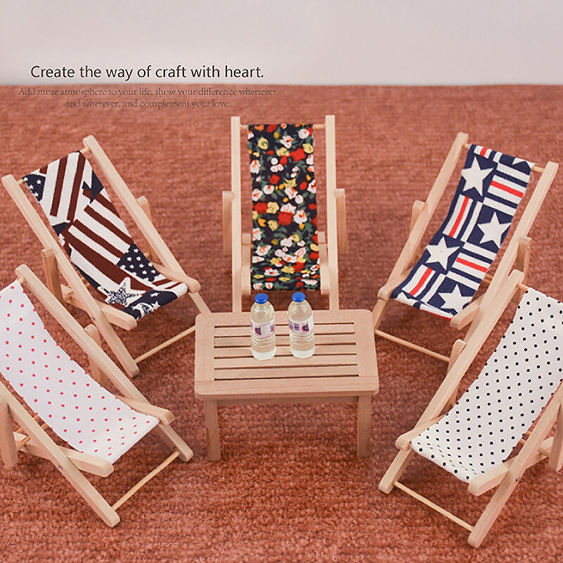 1Pcs Innovative Mini Furniture Decoration Accessories 1/12 Dollhouse Miniature Beach  Deck Chair Model Toys