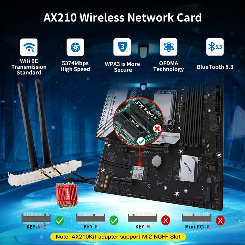 FENVI Wi-Fi 6E AX210 карта с тремя полосами 2,4G/5Ghz/6Ghz для Bluetooth 5,3 802.11AX M.2 беспроводная WiFi карта настольный комплект для Win 10/11